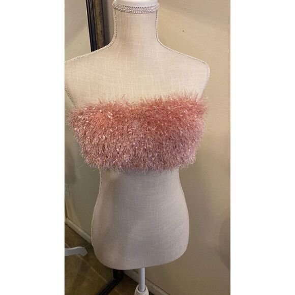 Fashion Nova Pink faux fringe tube top Sz Medium - Picture 1 of 7